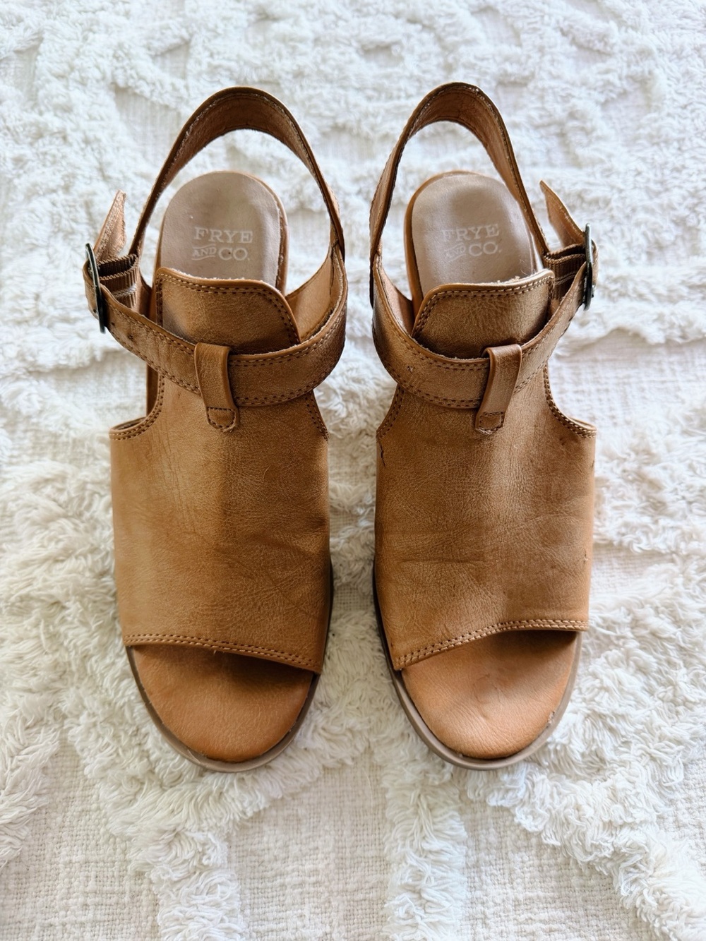 Frye & Co Gaia Leather Block Heel Sandals Cognac Brown Size 7.5M